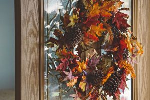 Beautiful Fall leaves on a wreath for the front door