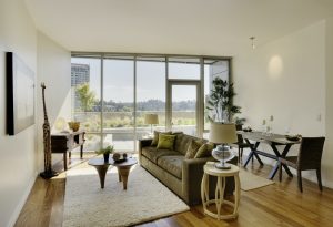 Living room in luxury highrise apartment