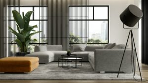 Minimalist Interior of modern living room 3D rendering